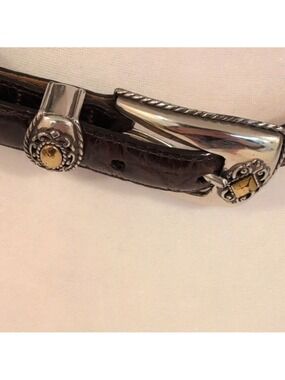 Brighton Brown Leather Belt Silver Gold Tone Ornaments Size Medium